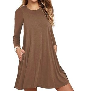 Brown Amazon Swing Dress with Pockets